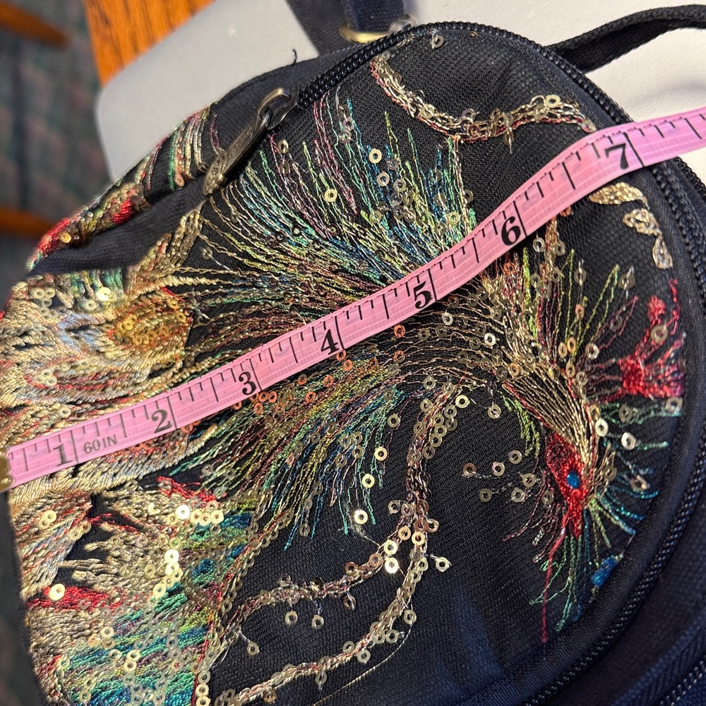 Embroidered Sequin Crossbody Bag 3 zip compartments tp handle vintage unique EUC - Picture 17 of 17